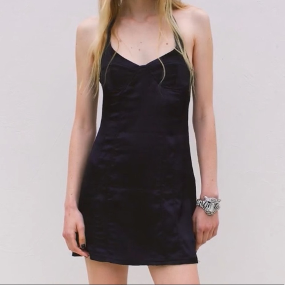 Satin halter black dress Zara small